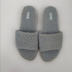 Vionic Demi faux fur slide sandal shoe flat arctic blue comfort boucle new 7.5